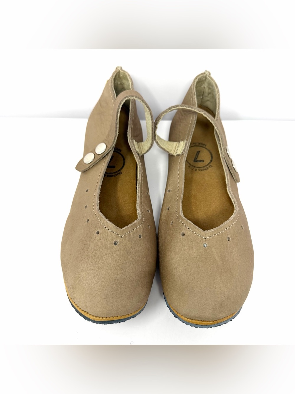 Duchess & Fox Women’s Mary Jane Flats Sz 7 Minimalist  Tan Leather Zero Drop NEW